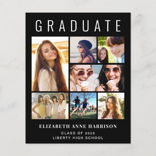 Papier Budget 8 Photo Black Graduation Faire-part (Devant)
