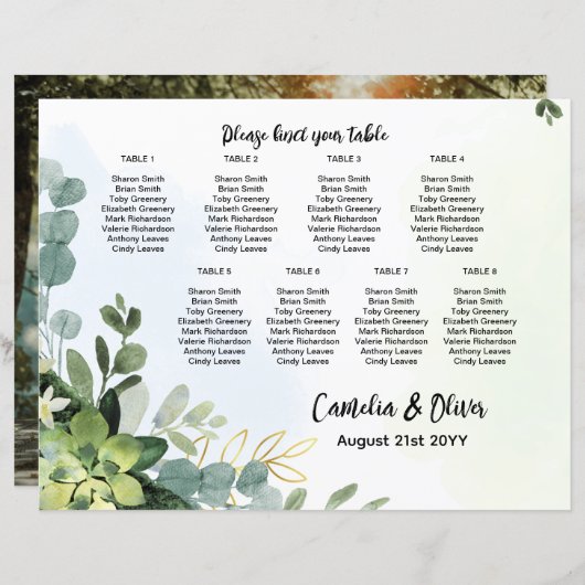 Papier BUDGET 8 Tableau Tableau Mariage Places vertes (Devant / Derrière)