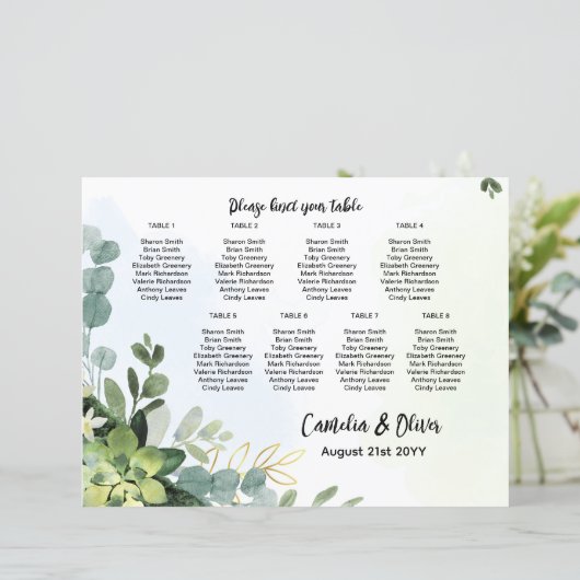 Papier BUDGET 8 Tableau Tableau Mariage Places vertes (Debout devant)