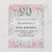 Papier Budget 90e anniversaire argent rose invitation (Devant)