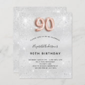 Papier Budget 90e anniversaire argent rose or invitation (Devant / Derrière)