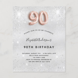 Papier Budget 90e anniversaire argent rose or invitation