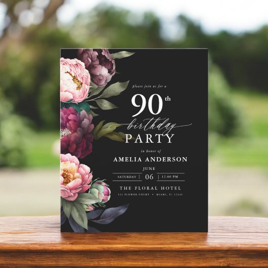 Papier Budget 90e anniversaire Moody Floral Invitation
