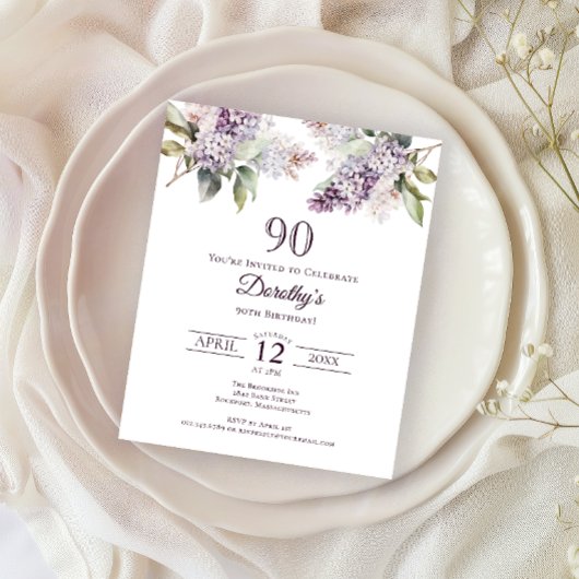 Papier BUDGET 90e fête d'anniversaire Purple Lilac Floral