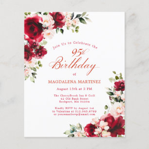 Papier BUDGET 95e anniversaire Rose rouge Invitation