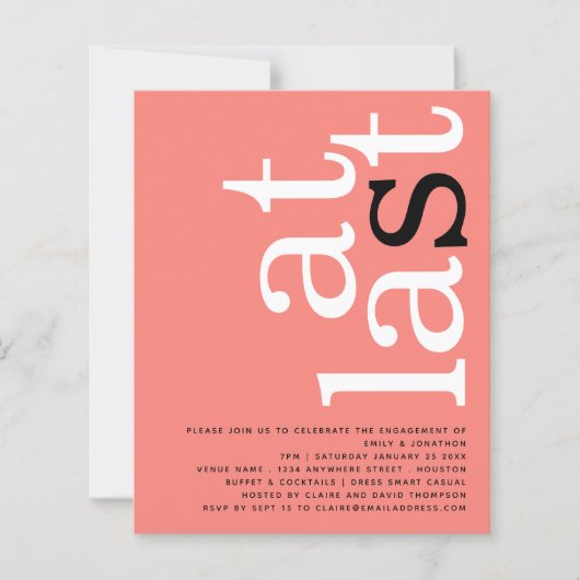 Papier BUDGET À Dernier QR Code Coral Engagement Party (Devant)