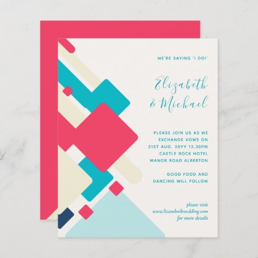 Papier Budget Abstrait Corail Turquoise Rouge Mariage Inv (Devant / Derrière)