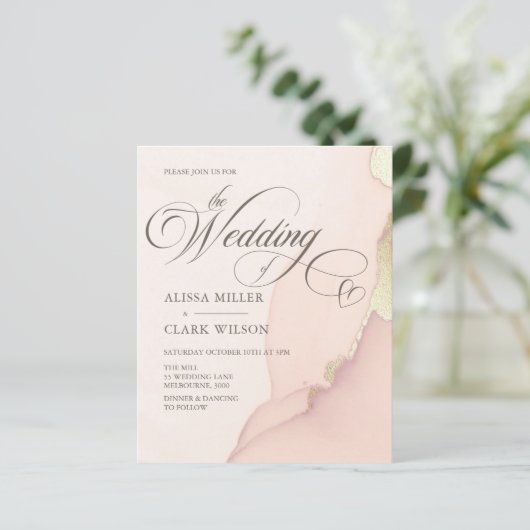 Papier BUDGET Abstrait Or Blush Pink Faire-part de mariag (Debout devant)