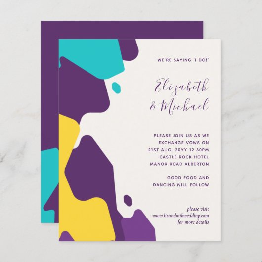 Papier Budget Abstrait Purple Turquoise Mariage Jaune Inv (Devant / Derrière)