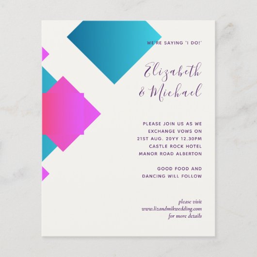 Papier Budget Abstrait Turquoise Rose Mariage Invite (Devant)