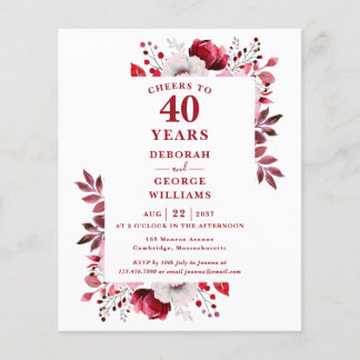 Papier Budget Accueille À 40 Ans Invitation