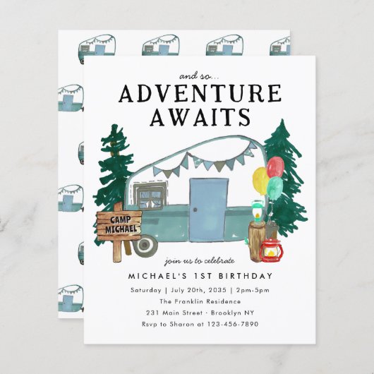 Papier Budget Adventure Attend Voitures Arbres Camping An (Devant / Derrière)