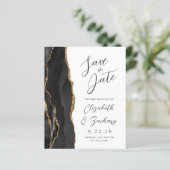 Papier Budget Agate Black Gold Script Enregistrer la date (Debout devant)