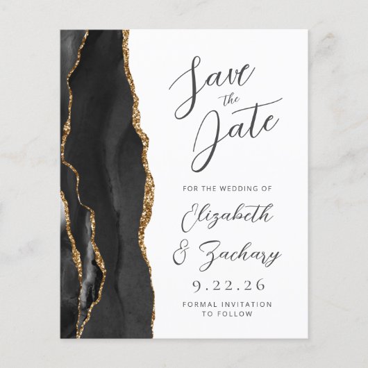 Papier Budget Agate Black Gold Script Enregistrer la date (Devant)