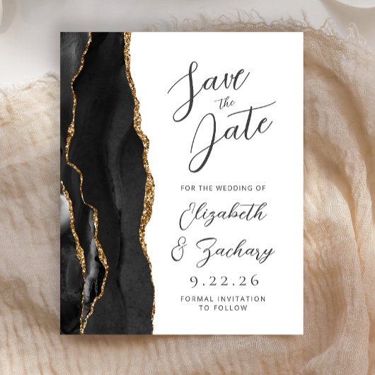 Papier Budget Agate Black Gold Script Enregistrer la date
