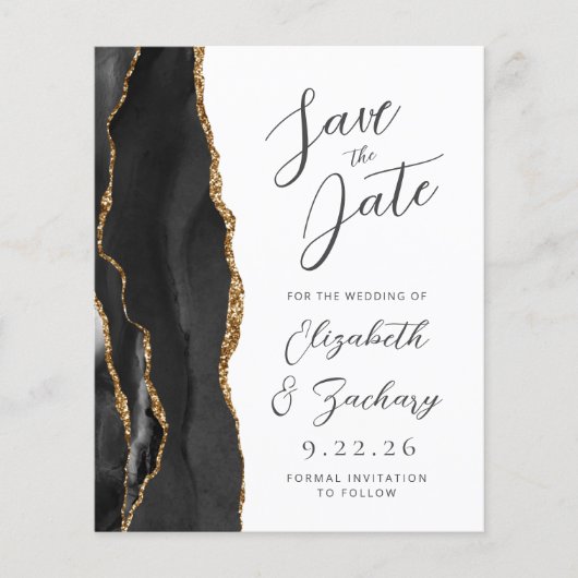 Papier Budget Agate Black Gold Script Enregistrer la date (Devant)