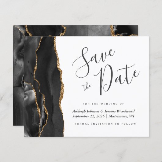 Papier Budget Agate Black Gold Wedding Enregistrer la dat (Devant / Derrière)