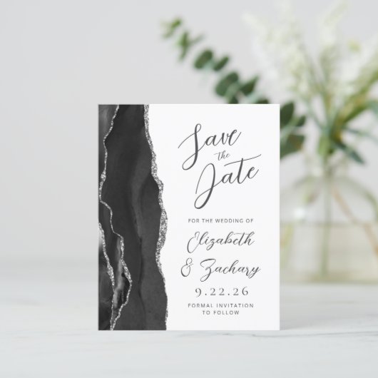 Papier Budget Agate Black Silver Script Enregistrer la da (Debout devant)