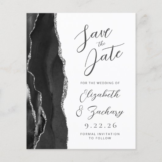 Papier Budget Agate Black Silver Script Enregistrer la da (Devant)