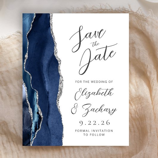 Papier Budget Agate Bleu Marine Argent Script Enregistrez