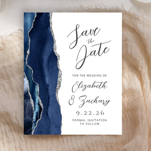 Papier Budget Agate Bleu Marine Argent Script Enregistrez