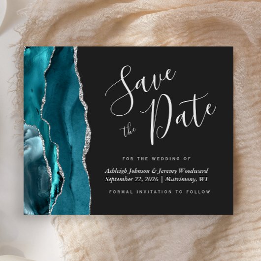 Papier Budget Agate Bleu Sarcelle Argent Foncé Save the D