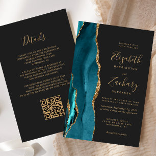 Papier Budget Agate Bleu Sarcelle Foncé Code QR Mariage