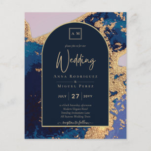 Papier Budget Agate Blue Gold Wedding Inviter QR Code RSV