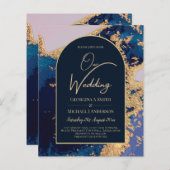 Papier Budget Agate Blue Gold Wedding Inviter QR Code RSV (Devant / Derrière)