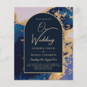 Papier Budget Agate Blue Gold Wedding Inviter QR Code RSV (Devant)