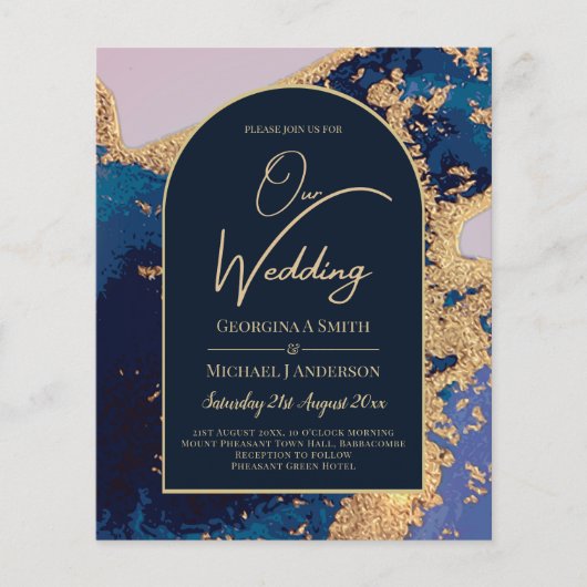 Papier Budget Agate Blue Gold Wedding Inviter QR Code RSV (Devant)