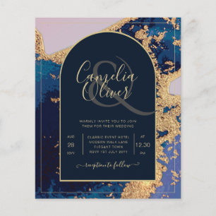 Papier Budget Agate Blue Gold Wedding Inviter QR Code RSV