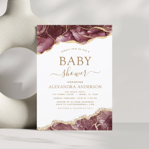 Papier Budget Agate Bourgogne Baby shower Gold Invitation