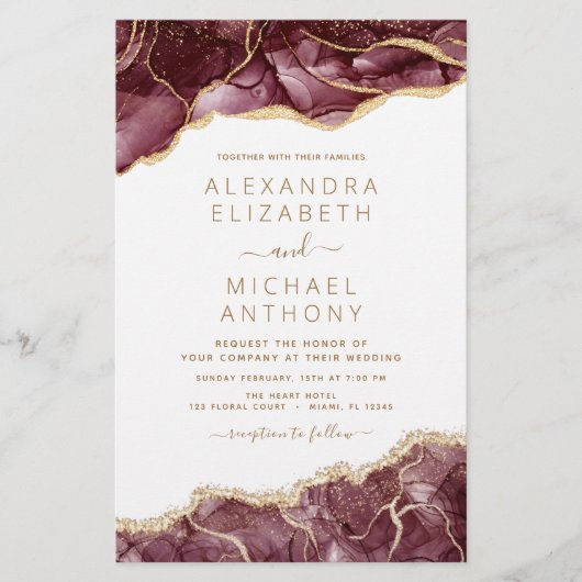 Papier Budget Agate Bourgogne Faire-part de mariage or (Devant)