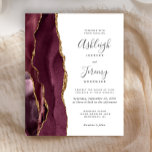 Papier Budget Agate Bourgogne Faire-part de mariage or<br><div class="desc">Le bord gauche de cette élégante faire-part de mariage moderne est orné d'une bordure en aquarelle bordeaux et d'une parties scintillant en faux or. Le texte personnalisable combine écriture manuscrite, copperplate et polices italiques en gris fusain sur un arrière - plan blanc. L'envers est assorti d'un design d'agate bordeaux et...</div>