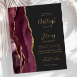 Papier Budget Agate Bourgogne Gold Dark Faire-part de mar<br><div class="desc">Le bord gauche de cette élégante faire-part de mariage moderne est orné d'une bordure en aquarelle bordeaux et d'une parties scintillant en faux or. Le texte personnalisable combine écriture manuscrite couleur or, cuivre et polices italiques sur un arrière - plan gris fusain foncé. L'envers est assorti d'un design d'agate bordeaux...</div>