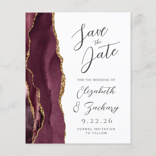 Papier Budget Agate Bourgogne Gold Script Enregistrer la (Devant)