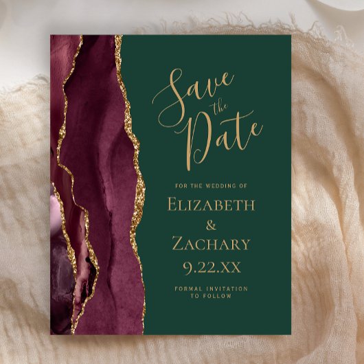 Papier Budget Agate Burgundy Gold Green Save the Date