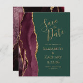 Papier Budget Agate Burgundy Gold Green Save the Date (Devant / Derrière)