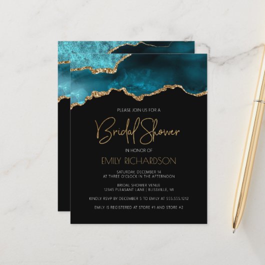 Papier Budget Agate Géode Turquoise Douche nuptiale Invit (Devant/Arrière en situation)