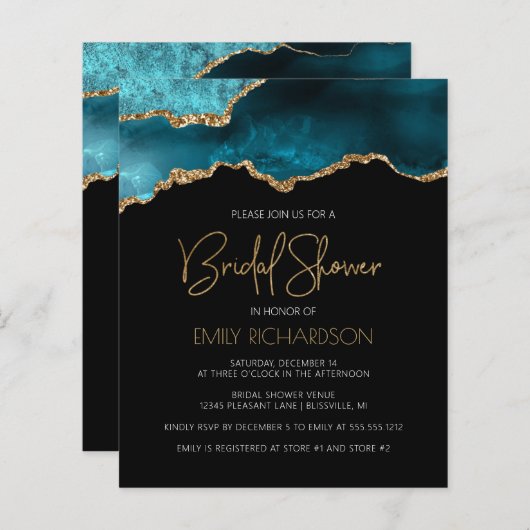 Papier Budget Agate Géode Turquoise Douche nuptiale Invit (Devant / Derrière)