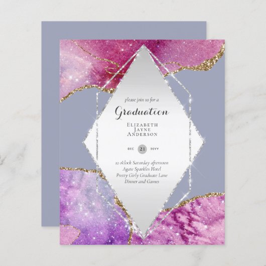 Papier BUDGET Agate GRADUY Invitations Parties scintillan (Devant / Derrière)