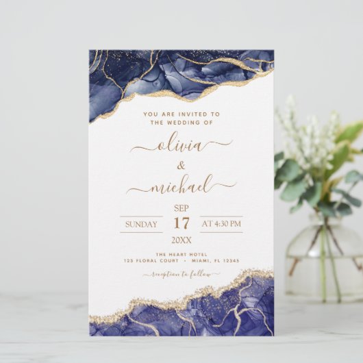 Papier Budget Agate Marine Blue Gold Mariage (Debout devant)