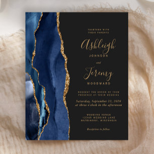 Papier Budget Agate Marine Faire-part de mariage bleu fon