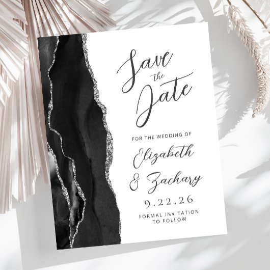 Papier Budget Agate Noir Argent Script Enregistrer la Dat