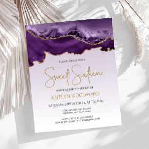 Papier Budget Agate Purple Ombre Gold Sweet 16 Invitation