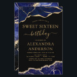 Papier Budget Agate Sweet 16  Bleu Nuit Or<br><div class="desc">Cartes d'invitation de fête d'anniversaire Budget Agate Geode Noir,  Bleu Nuit et Or Feuille - comprend un script moderne beau et élégant pour la célébration spéciale du Seizième (16e) Anniversaire.</div>