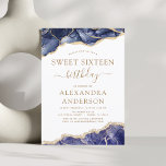 Papier Budget Agate Sweet 16 Marine Blue Gold<br><div class="desc">Budget Agate Geode Marine Blue and Gold Foil Invitations de fête d'anniversaire - comprend un script moderne magnifique et élégant pour la fête d'anniversaire du Sweet sixteen spécial (16e).</div>