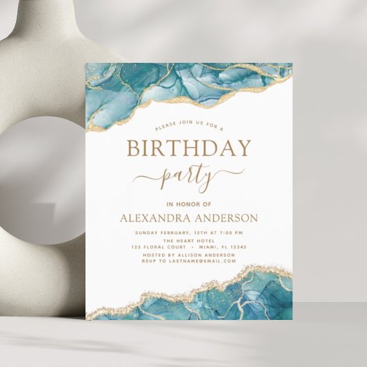 Papier Budget Agate Turquoise Anniversaire Fête Invitatio