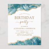 Papier Budget Agate Turquoise Anniversaire Fête Invitatio (Devant)